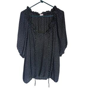 Emi & Joe Black White Polka Dot Ruffle Neck Balloon Sleeve Blouse Plus Size 3X